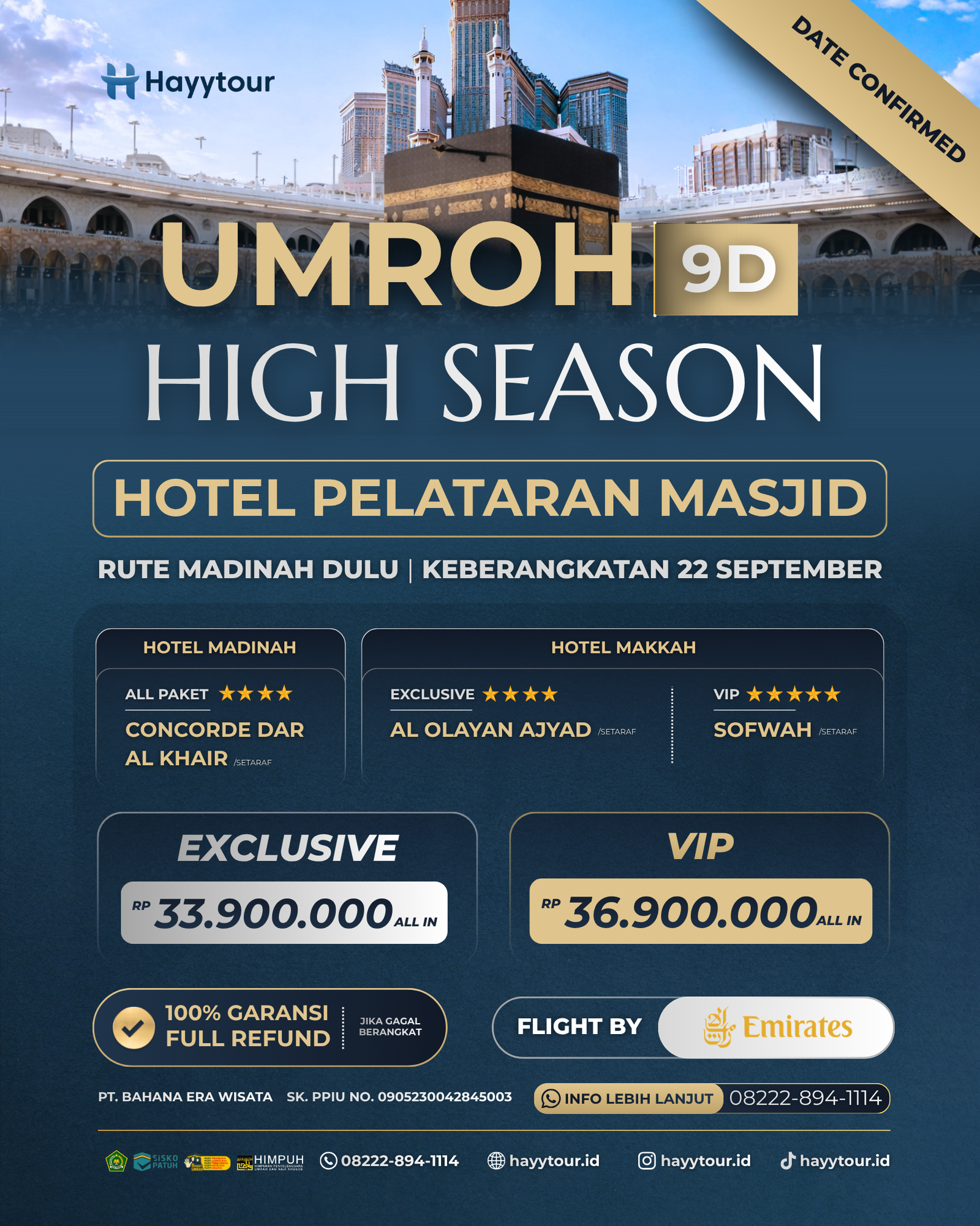 UMROH VIP HIGH SEASON SEPTEMBER 9D