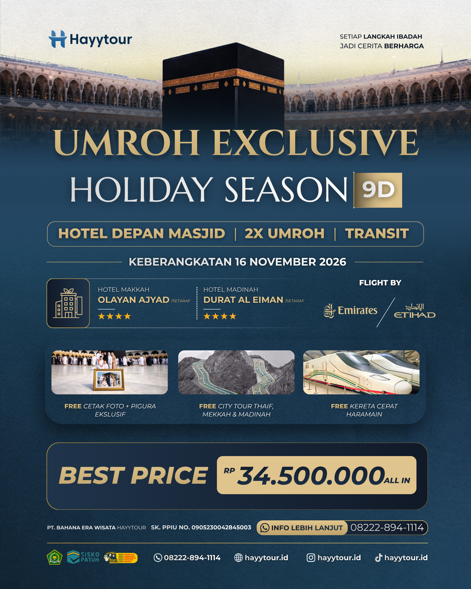 UMROH EXCLUSIVE HOLIDAY SEASON NOVEMBER 9D TRANSIT