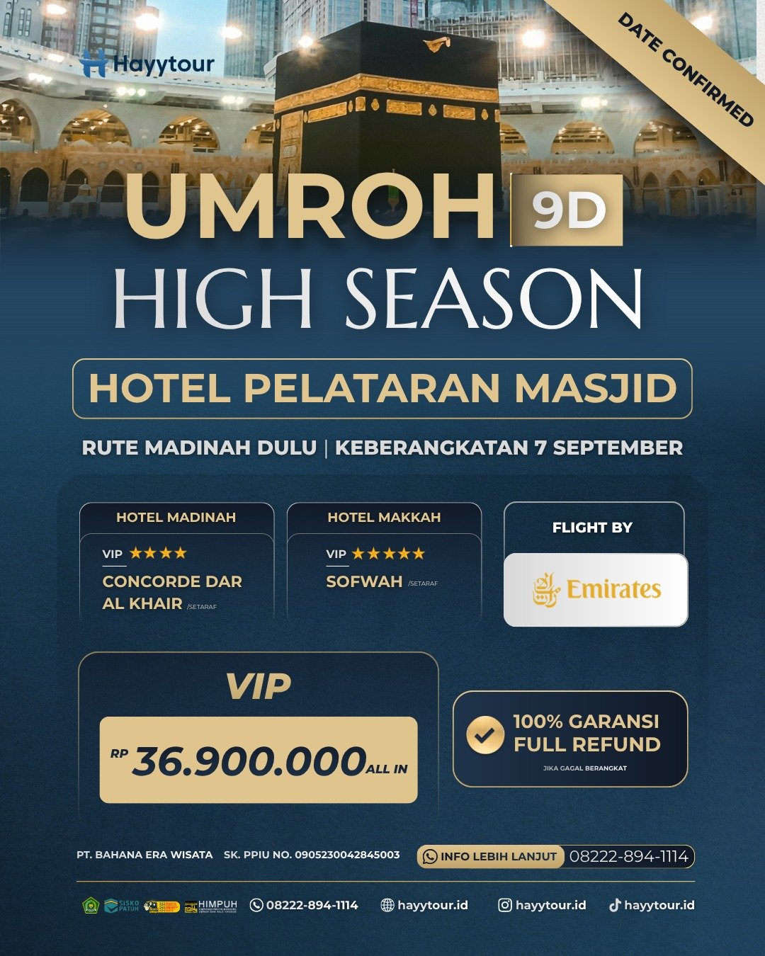UMROH VIP HIGH SEASON 7 SEPTEMBER 9D