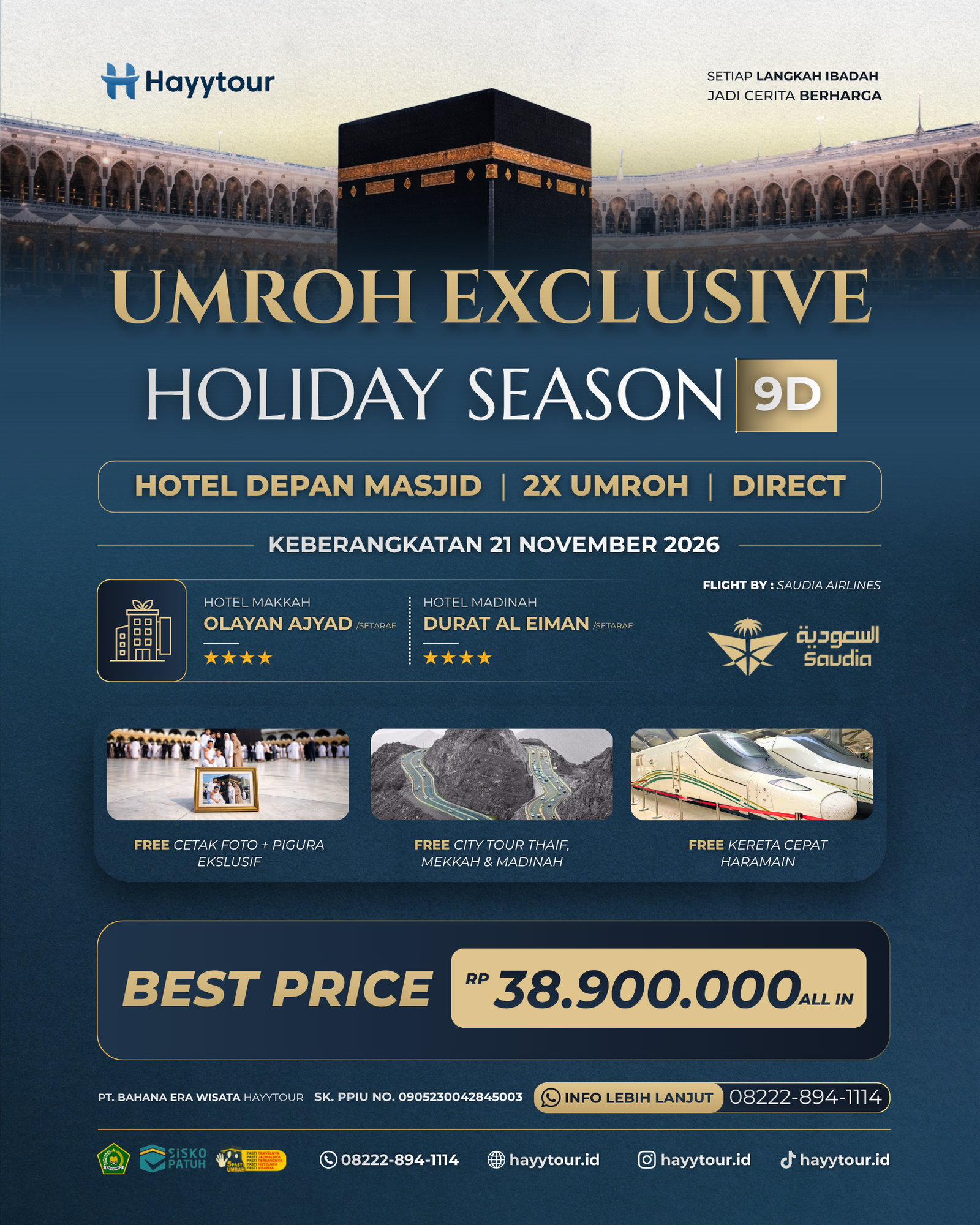 UMROH EXCLUSIVE HOLIDAY SEASON NOVEMBER 9D DIRECT FLIGHT