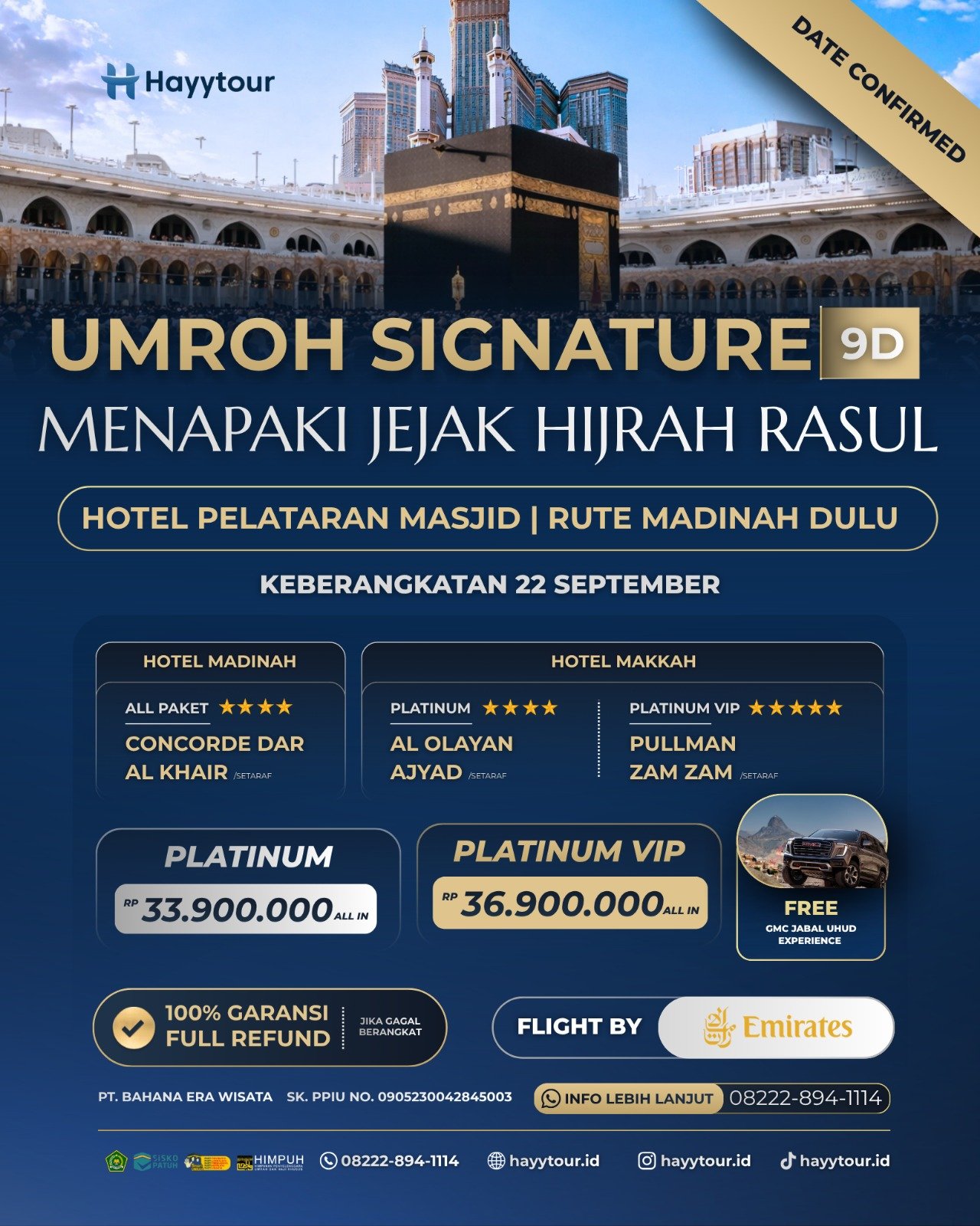 UMROH PLATINUM HIGH SEASON 22 SEPTEMBER 9D